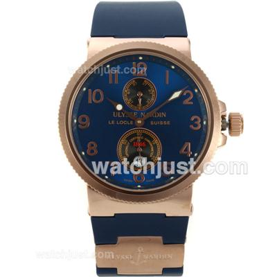 Ulysse Nardin Maxi Marine Automatic Rose Gold Case Number Markers with Blue Dial-Rubber Strap