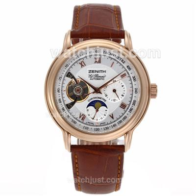 Zenith El Primero Chronomaster Tourbillon Automatic Rose Gold Case with White Dial-Leather Strap