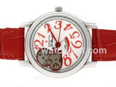 Zenith Star Open Queen Of Hearts Automatic Red Number Markers with White Dial-Lady Size