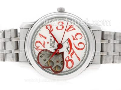 Zenith Star Open Queen Of Hearts Automatic Red Number Markers with White Dial S/S-Lady Size